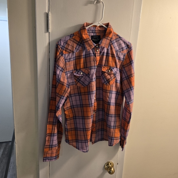 American Eagle Outfitter Plaid Snap Button Up Shirt  Size XL - Picture 2 of 9